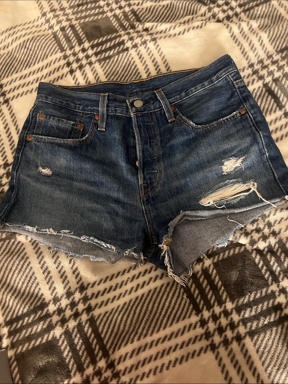 Levi's Dark Blue Distressed Denim Cutoff Shorts